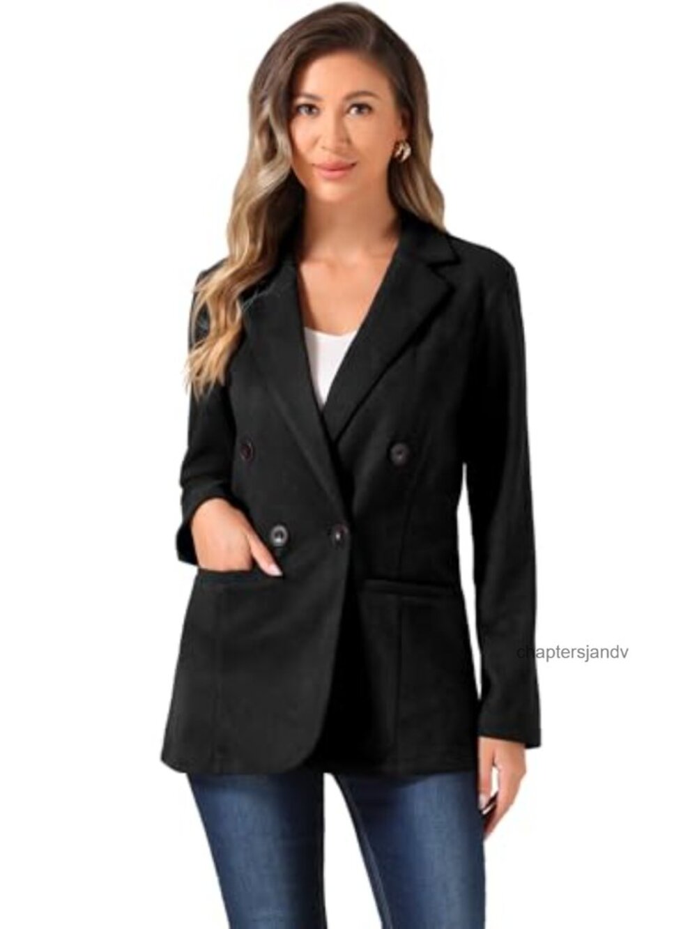 Faux Suede Blazer Double Breasted Business Casual Suit Jacket